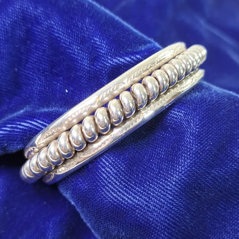 Sterling Silver Twisted Coil Cuff Bracelet Stamped Sterling - Picture 1 of 13